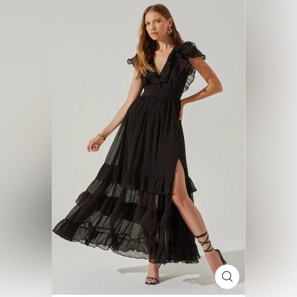 ASTR the Label Tiara Ruffle Maxi Dress in Black, Small